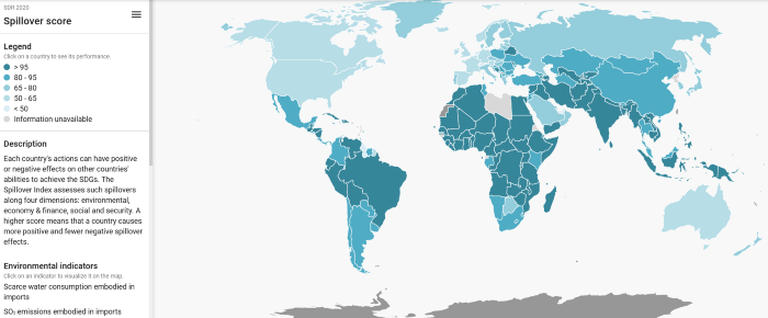 El mapa nos permite navegar por los distintos países y conocer sus resultados para cada tipo de indicador.